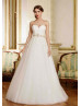 A Line Strapless Sweetheart Neckline Ivory Lace Tulle Wedding Dress With Beads