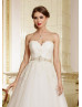 A Line Strapless Sweetheart Neckline Ivory Lace Tulle Wedding Dress With Beads