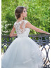 Cap Sleeves Ivory Lace Tulle Ruffle Full Length Wedding Dress Gown