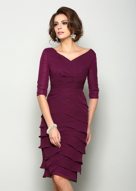 Fitted Eggplant Chiffon Unique Mother Of The Bride Dress