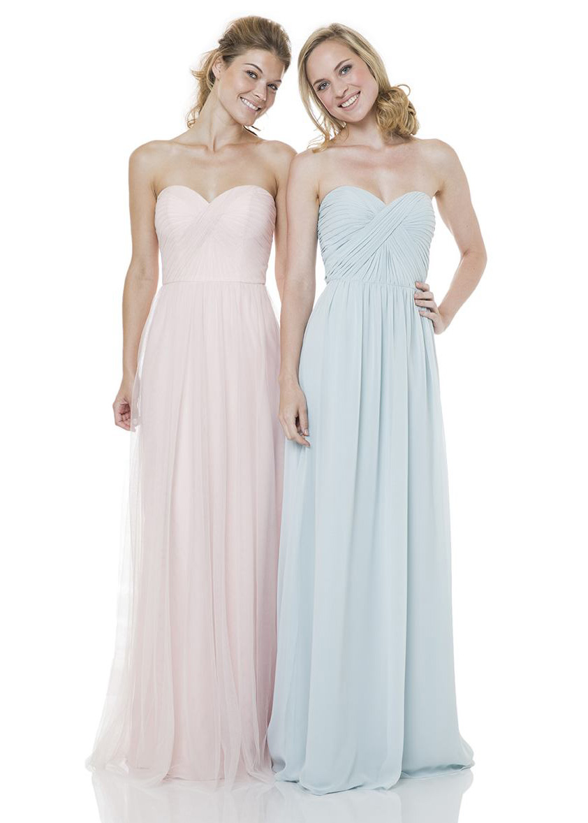 A-line Strapless Sweetheart Neck Ruched Chiffon Modern Bridesmaid Dress
