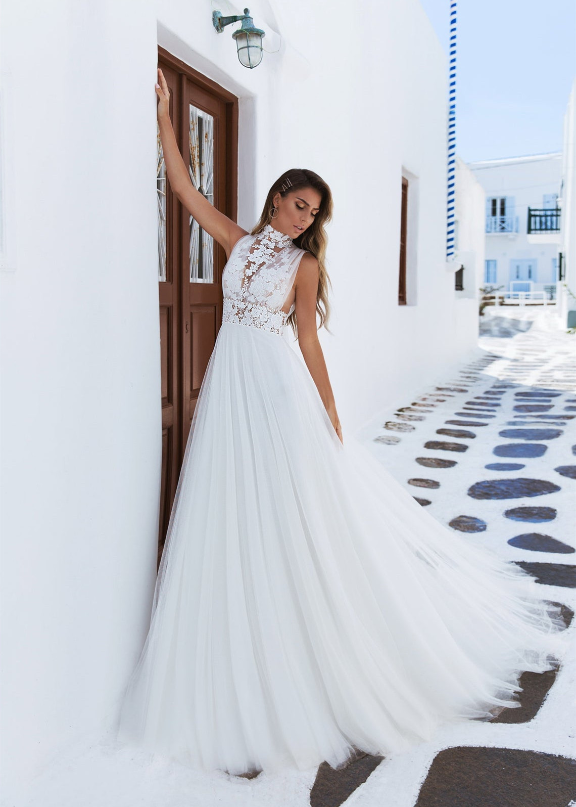 wedding dresses high neck bow dress