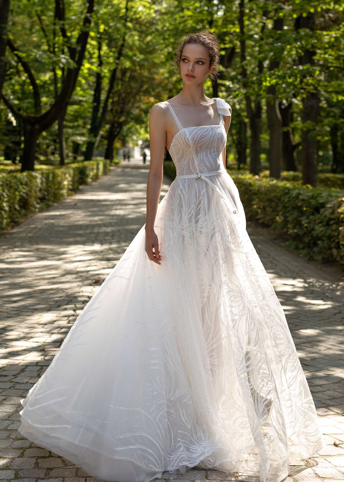 A-line Beaded Ivory Sparkly Lace Wedding Dress