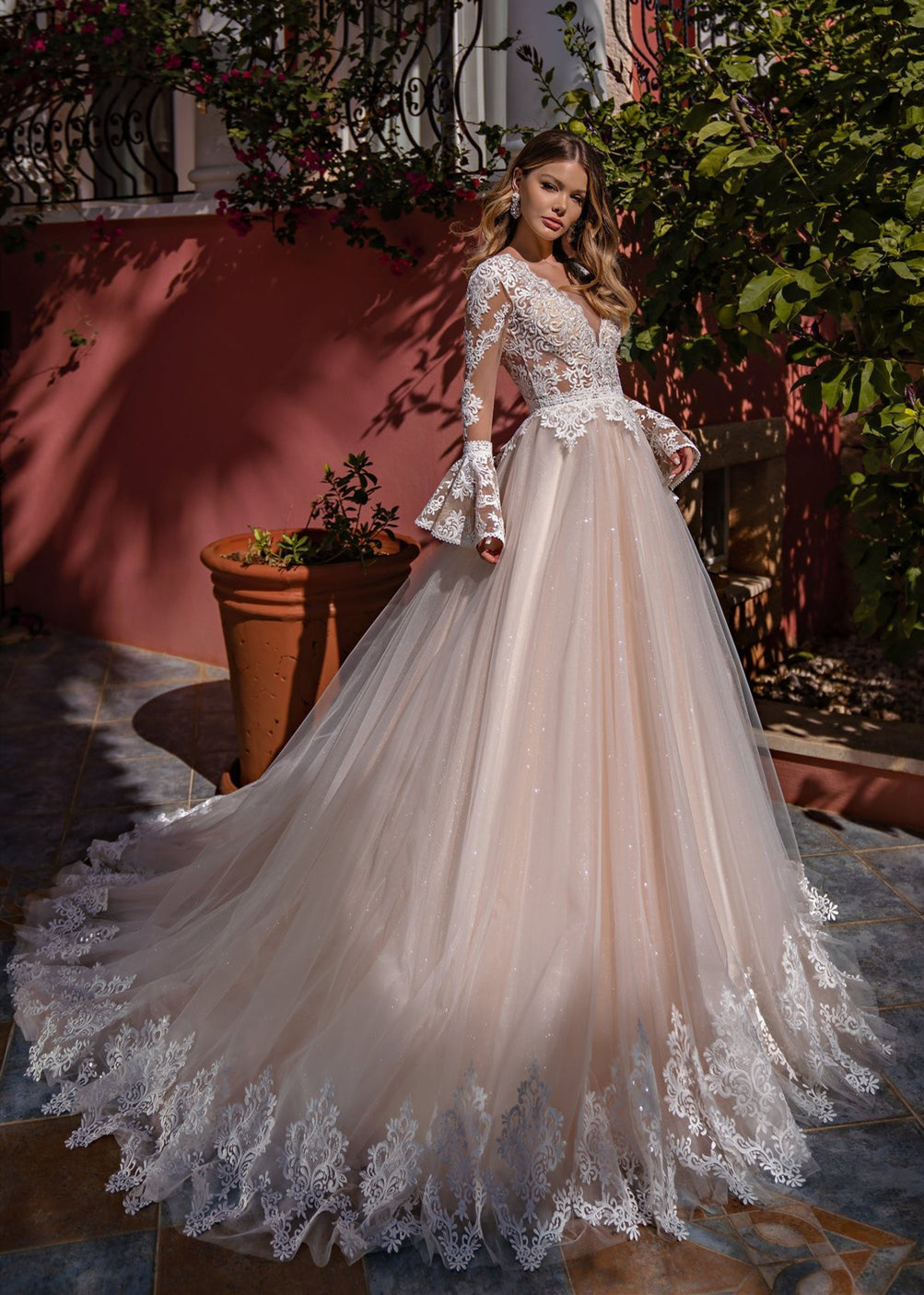peplum wedding dress with lace sleeves