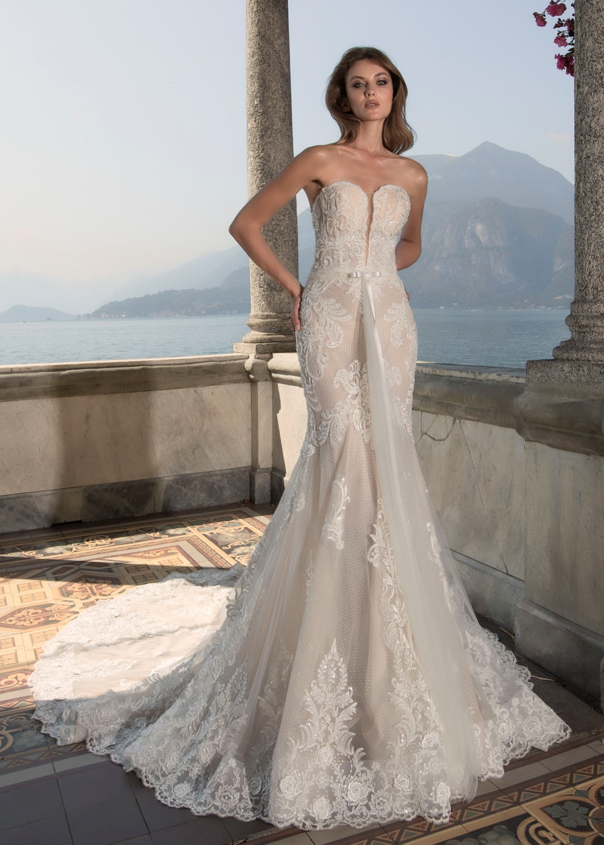 strapless beaded mermaid wedding dress ELIZA Floral Petal Layered Ruffle Mini Dress